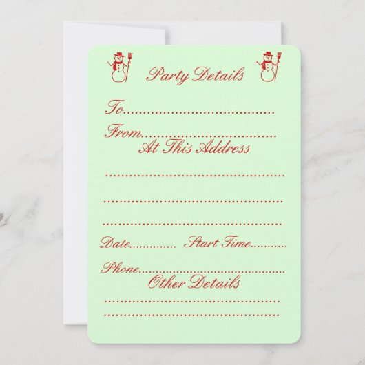 Niedlicher Schneemann mit schneebedecktem Strumpf  Einladung (Rückseite)