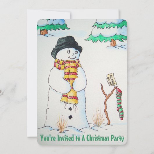 Niedlicher Schneemann mit schneebedecktem Strumpf  Einladung (Vorderseite)