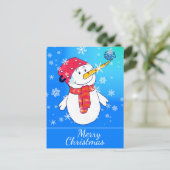 Niedlicher Schneemann mit Schneeflocke Zeichne Wei Feiertagspostkarte (Stehend Vorderseite)