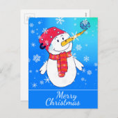 Niedlicher Schneemann mit Schneeflocke Zeichne Wei Feiertagspostkarte (Vorne/Hinten)
