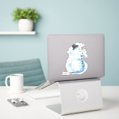 Niedlicher Schneemann mit Schneeflocken Aufkleber (Laptop auf Schreibtisch)
