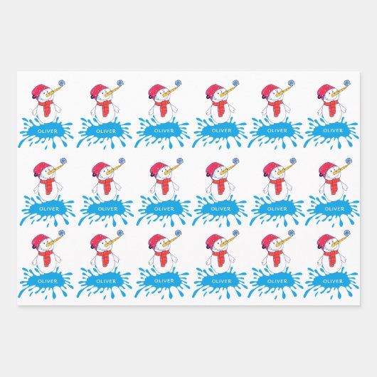 Niedlicher Schneemann mit Schneeflocken Kinder Fei Geschenkpapier Set (Vorderseite 3)