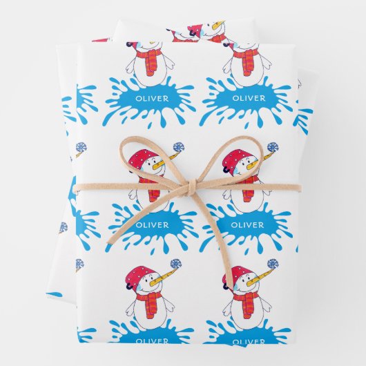 Niedlicher Schneemann mit Schneeflocken Kinder Fei Geschenkpapier Set (Beispiel)