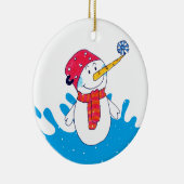 Niedlicher Schneemann mit Schneeflocken Kinder Keramik Ornament (Rechts)