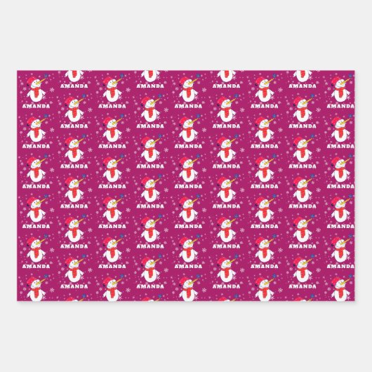 Niedlicher Schneemann mit Schneeflocken Kinder Wei Geschenkpapier Set (Vorderseite 3)