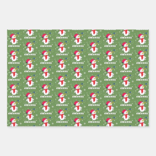 Niedlicher Schneemann mit Schneeflocken Kinder Wei Geschenkpapier Set (Vorderseite)