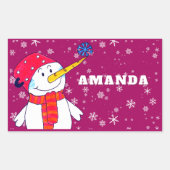 Niedlicher Schneemann mit Schneeflocken Kinder Wei Rechteckiger Aufkleber (Vorderseite)