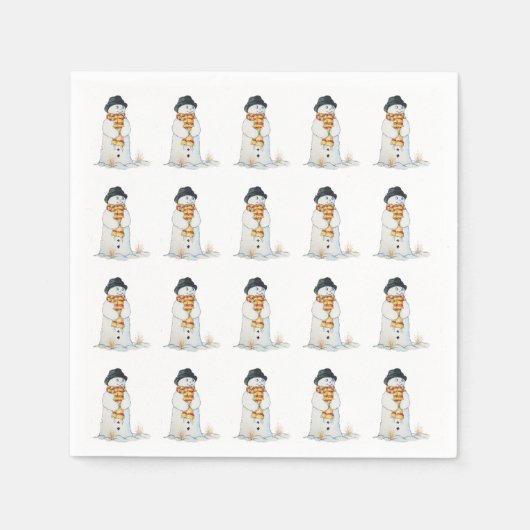 Niedlicher Schneemann mit schwarzem Hut Weihnachts Serviette (Vorderseite)