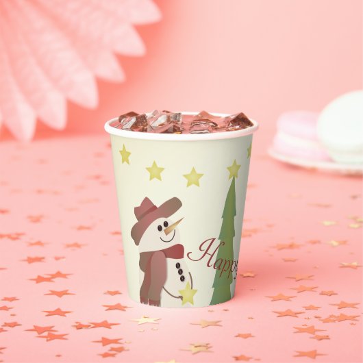 Niedlicher Schneemann mit Sternen Pappbecher (Insitu)
