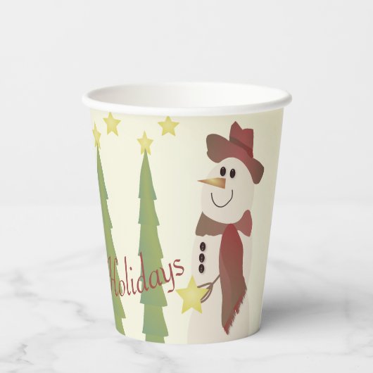 Niedlicher Schneemann mit Sternen Pappbecher (Rückseite)