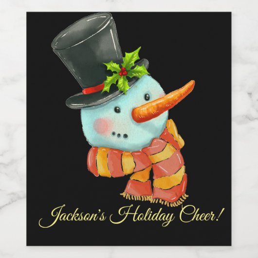 Niedlicher Schneemann mit Top Hat Custom Christmas Weinetikett (Einzelnes Label)