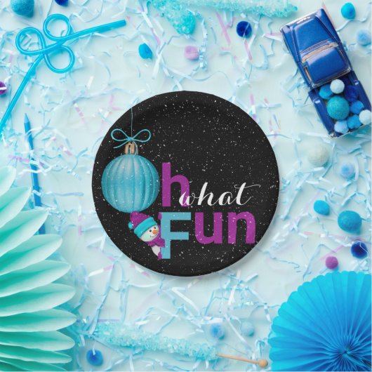 niedlicher Schneemann mit Urlaubsornament Pappteller (Party)