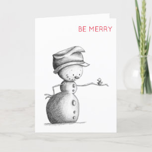 Niedlicher Schneemann mit Vogelillustration Sei fr Feiertagskarte
