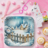 Niedlicher Schneemann mit Weihnachten-Hütte Pappteller (Party)