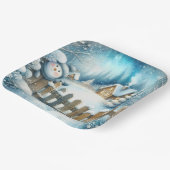 Niedlicher Schneemann mit Weihnachten-Hütte Pappteller (Gewinkelt)