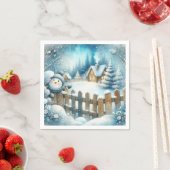 Niedlicher Schneemann mit Weihnachten-Hütte Serviette (Beispiel)