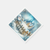 Niedlicher Schneemann mit Weihnachten-Hütte Serviette (Ecke)