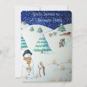 Niedlicher Schneemann mit Weihnachts-Strumpf im Sc Einladung (Vorderseite)