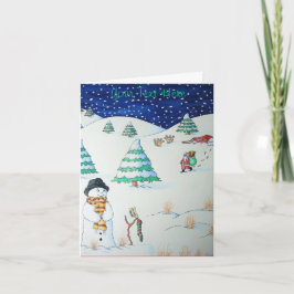 Niedlicher Schneemann mit Weihnachts-Strumpf im Sc Feiertagskarte