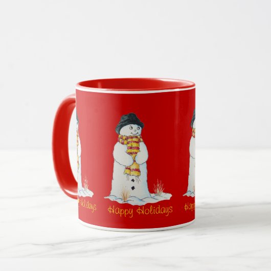 Niedlicher Schneemann mit Weihnachtsgeschenk Tasse (Vorderseite Links)