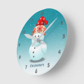 Niedlicher Schneemann mit Weihnachtshut Runde Wanduhr (Winkel)