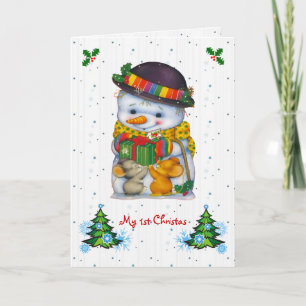 Niedlicher Schneemann mit zwei Mäusekarte Feiertagskarte