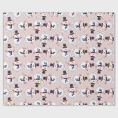 Niedlicher Schneemann mit Zylinder auf rosa Hinter Geschenkpapier (Flach)