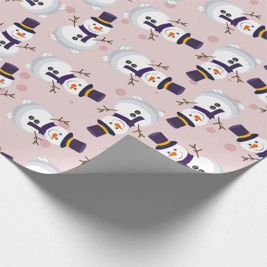 Niedlicher Schneemann mit Zylinder auf rosa Hinter Geschenkpapier (Ecke)