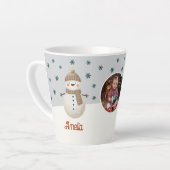Niedlicher Schneemann Schneeflocken Name Foto Weih Milchtasse (Linke Ecke)