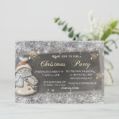 Niedlicher Schneemann, Schneeflocken Weihnachten Einladung (Stehend Vorderseite)