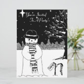 Niedlicher Schneemann Schwarz-Weiß Weihnachten Einladung (Stehend Vorderseite)