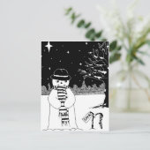 Niedlicher Schneemann Schwarz-Weiß-Weihnachtsbild Feiertagspostkarte (Stehend Vorderseite)