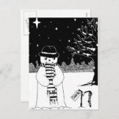Niedlicher Schneemann Schwarz-Weiß-Weihnachtsbild Feiertagspostkarte (Vorne/Hinten)