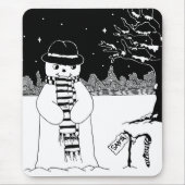 Niedlicher Schneemann Schwarz-Weiß-Weihnachtsbild Mousepad (Vorne)
