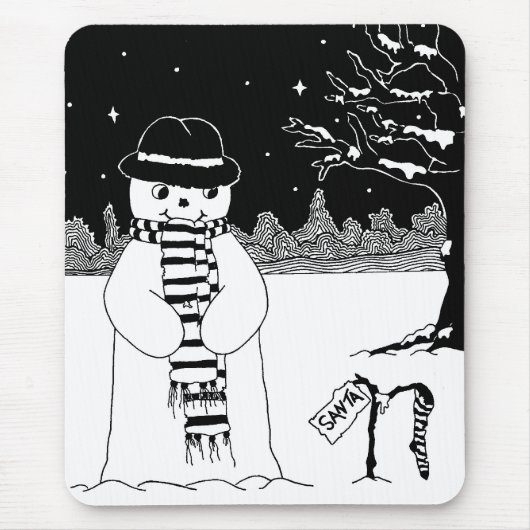 Niedlicher Schneemann Schwarz-Weiß-Weihnachtsbild Mousepad (Vorne)