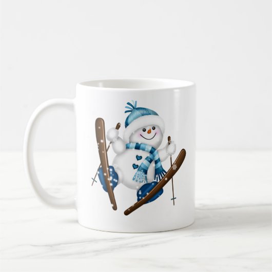 Niedlicher Schneemann Skifahren Weihnachtsfeiertag Kaffeetasse (Links)