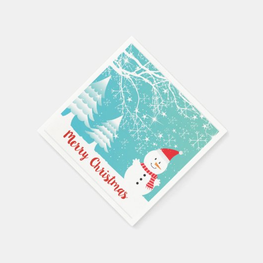 Niedlicher Schneemann und Abstrakte Schneeflocken Serviette (Ecke)