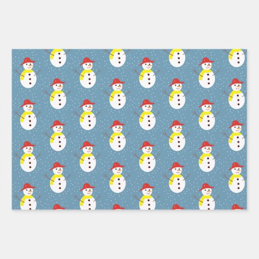 Niedlicher Schneemann und blauer Schnee Geschenkpapier Set (Vorderseite 3)
