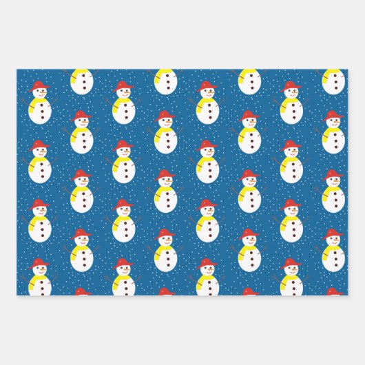 Niedlicher Schneemann und blauer Schnee Geschenkpapier Set (Vorderseite 2)