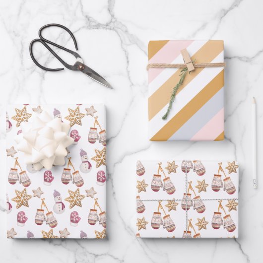 Niedlicher Schneemann und Cookies Geschenkpapier Set (Vorderseite)