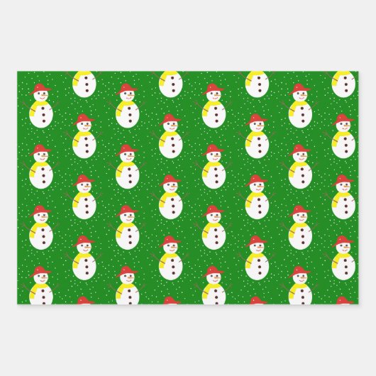 Niedlicher Schneemann und grüner Schnee Geschenkpapier Set (Vorderseite 2)