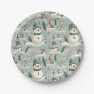 Niedlicher Schneemann und Hirsche Pappteller