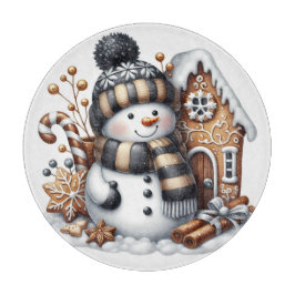 Niedlicher Schneemann und Lebkuchen Weihnachten Schneidebrett