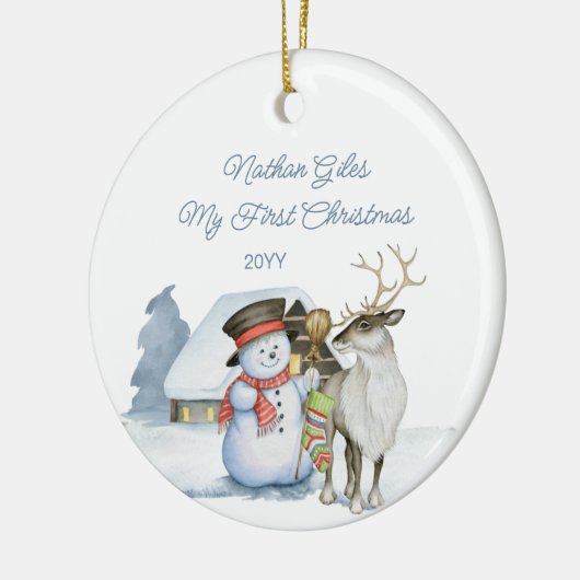 Niedlicher Schneemann und Rentier Erste Keramik We Keramik Ornament (Links)