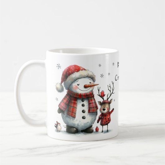 Niedlicher Schneemann und Rentier Kaffeetasse (Links)