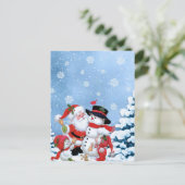 niedlicher Schneemann und Santa Postkarte (Stehend Vorderseite)