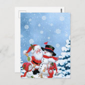 niedlicher Schneemann und Santa Postkarte (Vorne/Hinten)