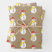 Niedlicher Schneemann und Schnee auf braunem beige Geschenkpapier Set (Beispiel)