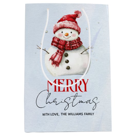 Niedlicher Schneemann und Schnee Frohe Weihnachtsf Mittlere Geschenktüte (Vorderseite)