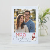 Niedlicher Schneemann und Schnee Weihnachten Foto (Stehend Vorderseite)